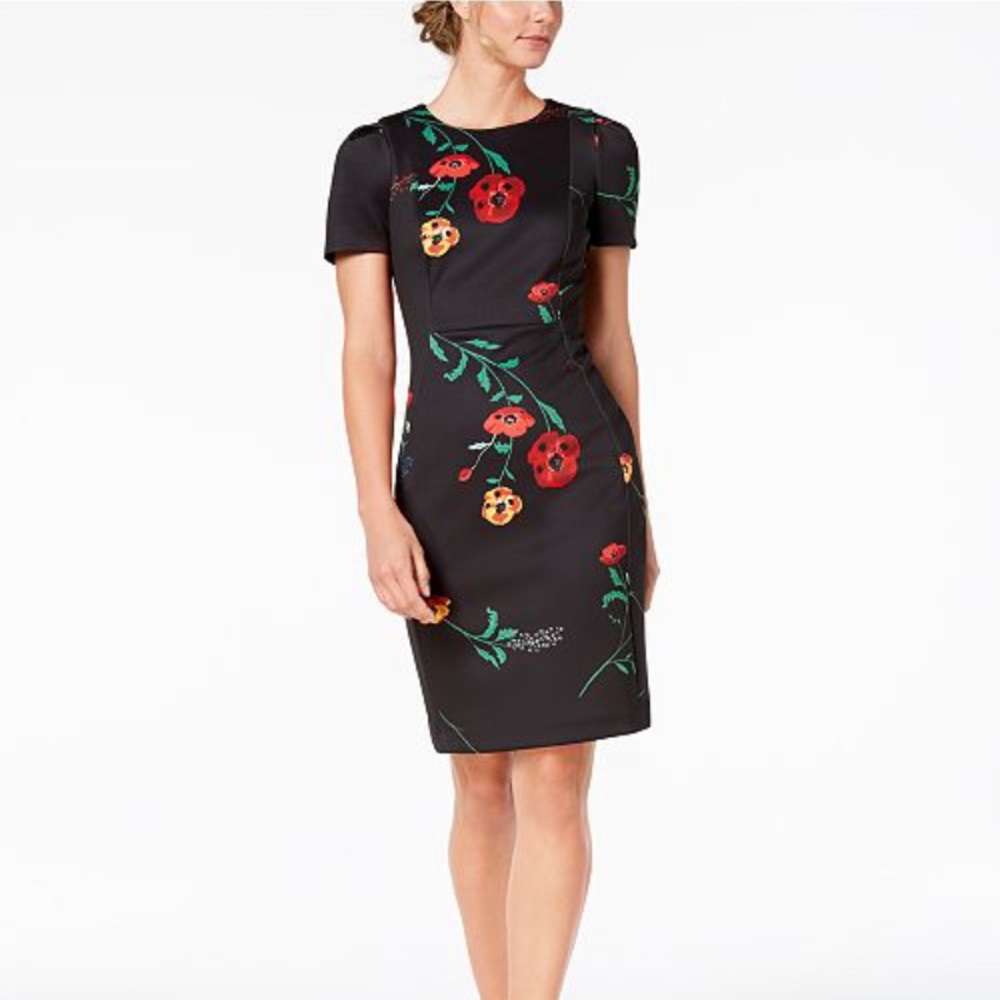 Calvin Klein Floral Print Scuba Sheath Dress